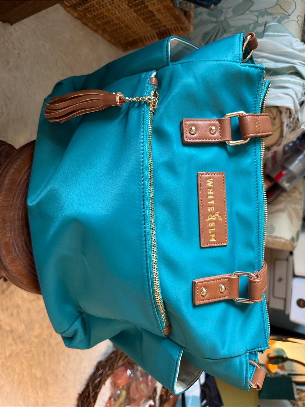 White Elm Teal Tote with Tan Accents